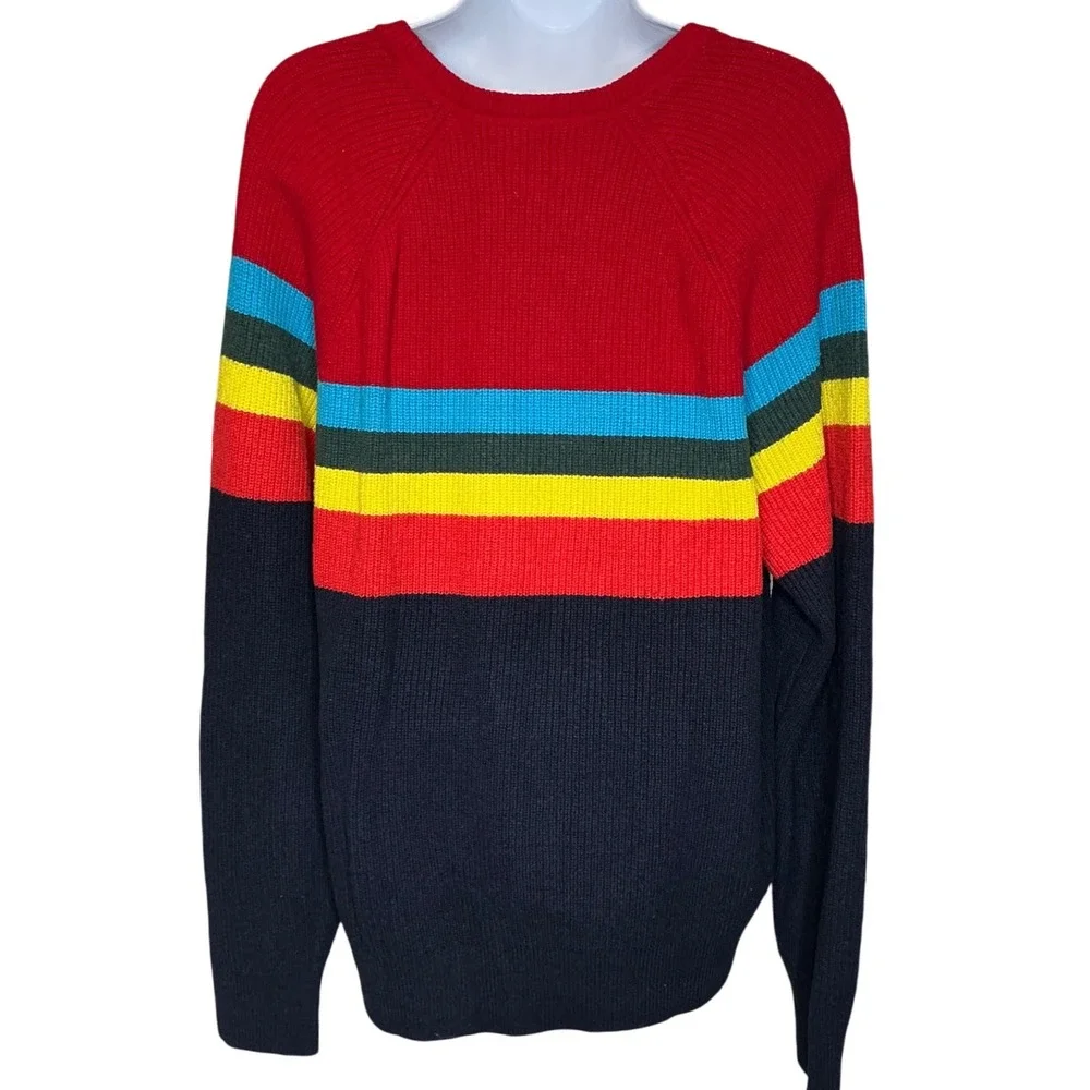 Vintage GAP Mens Crazy Stripe Crew Neck Sweater Sz L‎ Y2K 90's Retro Colorful